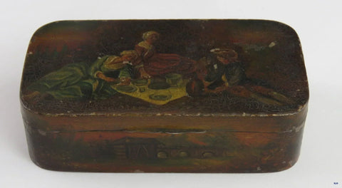 Fab mid 1800s Hand Painted European Snuffbox Picnic Scene