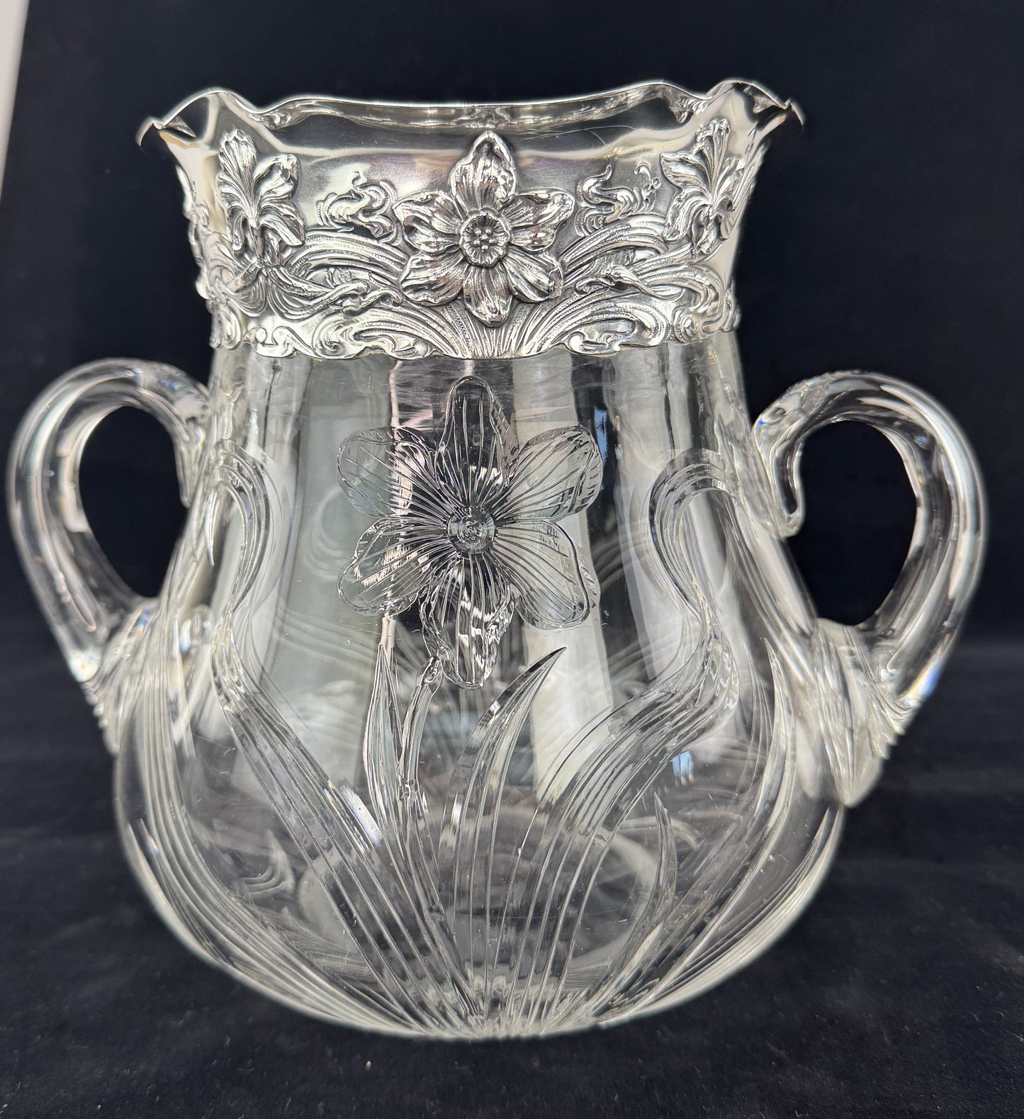 Art Nouveau Hawkes Gravic ABP Cut Glass Theodore Star Sterling Silver Vase