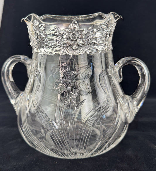 Art Nouveau Hawkes Gravic ABP Cut Glass Theodore Star Sterling Silver Vase
