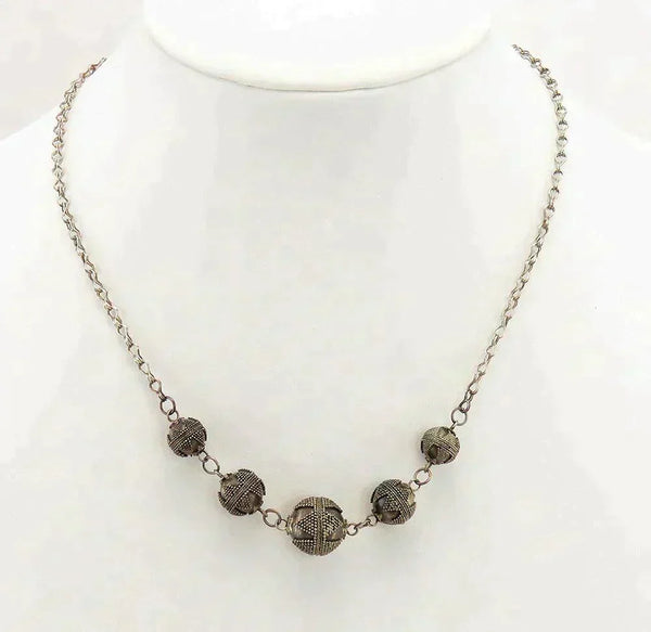Unique Balinese Sterling Silver Graduated Beaded Chain Necklace