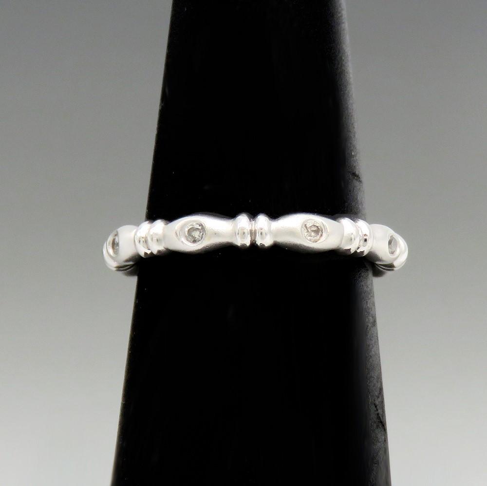 Sleek Contemporary 14k White Gold Diamond Frosted Finish Eternity Band Ring