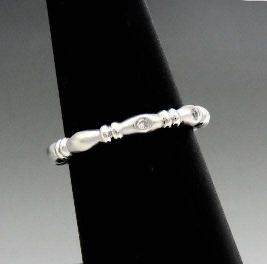 Sleek Contemporary 14k White Gold Diamond Frosted Finish Eternity Band Ring