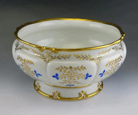 Antique c1845 KPM German Porcelain China Blue & Gold Serving Bowl