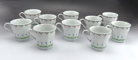 Set of 10 Porcelain Tea Cups Christopher Stuart Bali Hai Younger Than Springtime