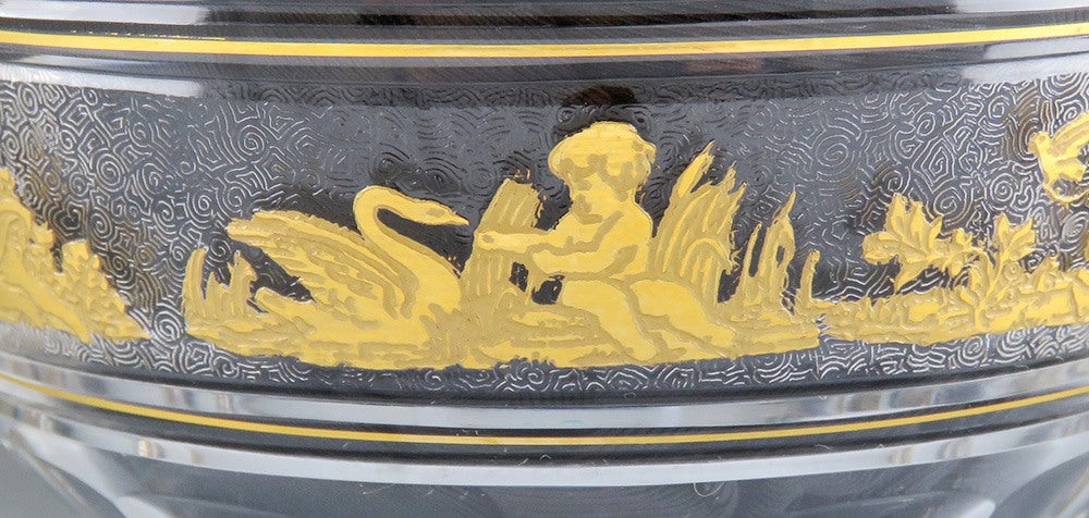 8 Val St. Lambert Danse de Flore Gold Crystal Glass Dessert Fruit Bowls 4 1/2"