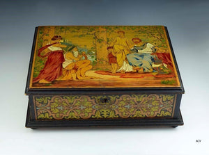 Antique Late 1800s Raised Box w/Classical Greco Roman Hand Painted Decor