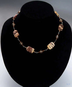 Fabulous Shosh Sterling Silver Banded Agate Jasper Stone & Faceted Bead Necklace