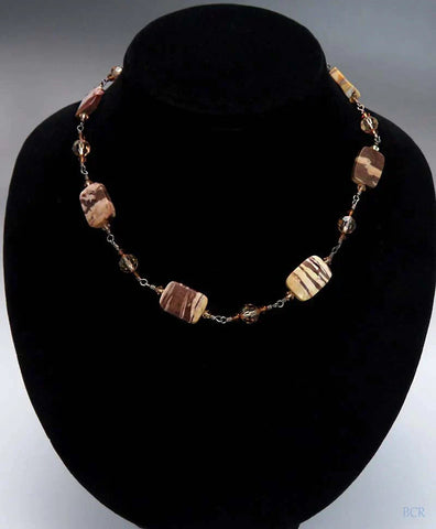 Fabulous Shosh Sterling Silver Banded Agate Jasper Stone & Faceted Bead Necklace