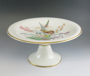 Antique c1870s Copeland Tall Pedestal Compote Cake Stand Wildflowers Butterfly