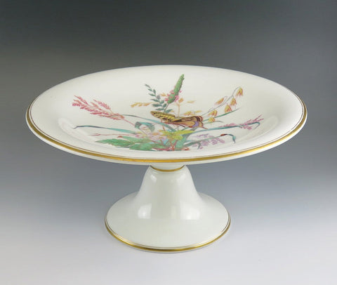 Antique c1870s Copeland Tall Pedestal Compote Cake Stand Wildflowers Butterfly