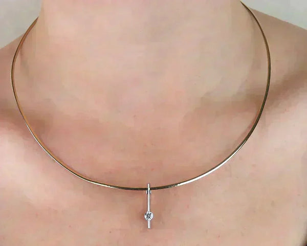 Italian Platinum 14K Gold & Modern VVS Diamond Choker Style Necklace w/ Pendant