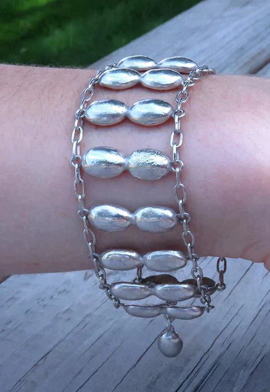 Sterling Silver Barista Coffee Bean Bracelet Size 7 to 7 3/4 Adjustable