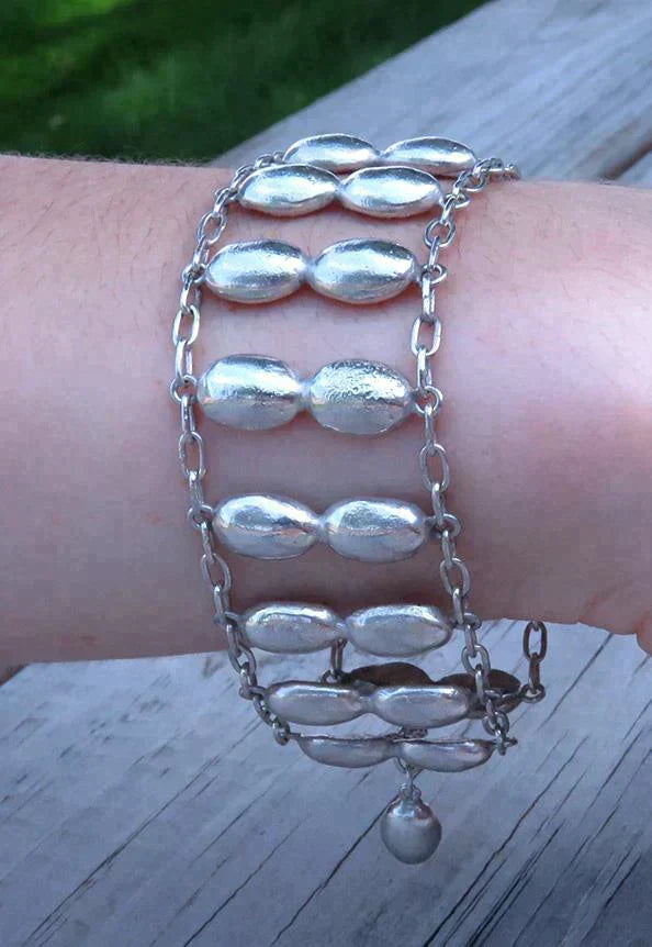 Sterling Silver Barista Coffee Bean Bracelet Size 7 to 7 3/4 Adjustable