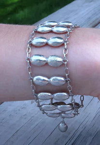 Sterling Silver Barista Coffee Bean Bracelet Size 7 to 7 3/4 Adjustable