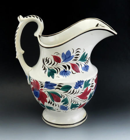 Antique UK c1830's Handpainted Pottery Porcelain Provincial Ewer Pitcher 1800's