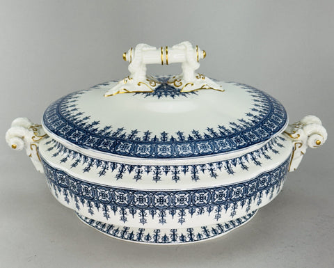 Fancy Royal Worcester Covered Serving Bowl With Ram's Heads 1890