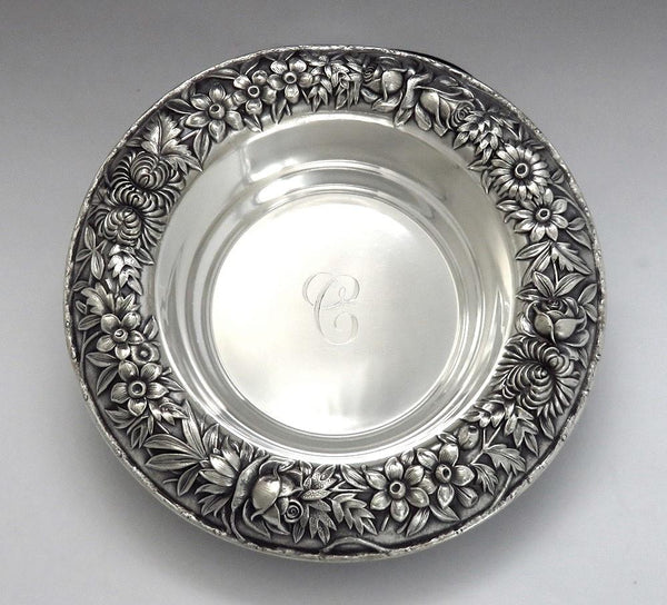 Fab Kirk Sterling Silver Hand Chased Floral Repousse Bowl C Monogram