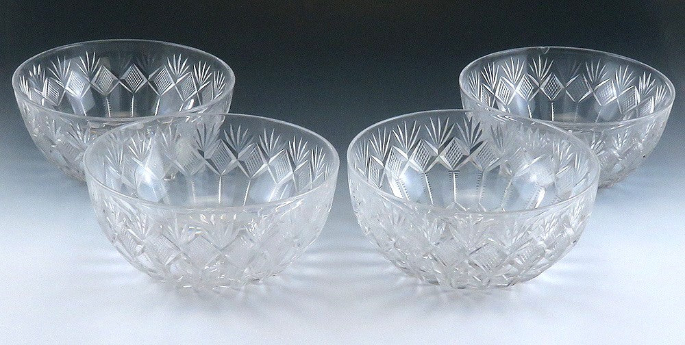 4 Antique c1890 American Brilliant Period Cut Crystal Glass Dessert/Fruit Bowls