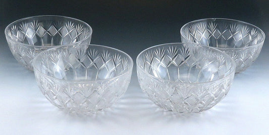4 Antique c1890 American Brilliant Period Cut Crystal Glass Dessert/Fruit Bowls