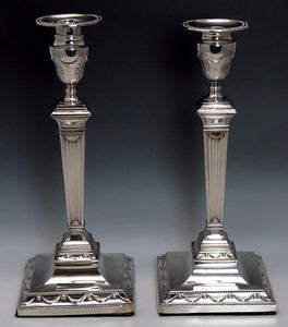 Handsome Mid 1800s Pair Old Sheffield Silverplate Column Form 12" Candlesticks