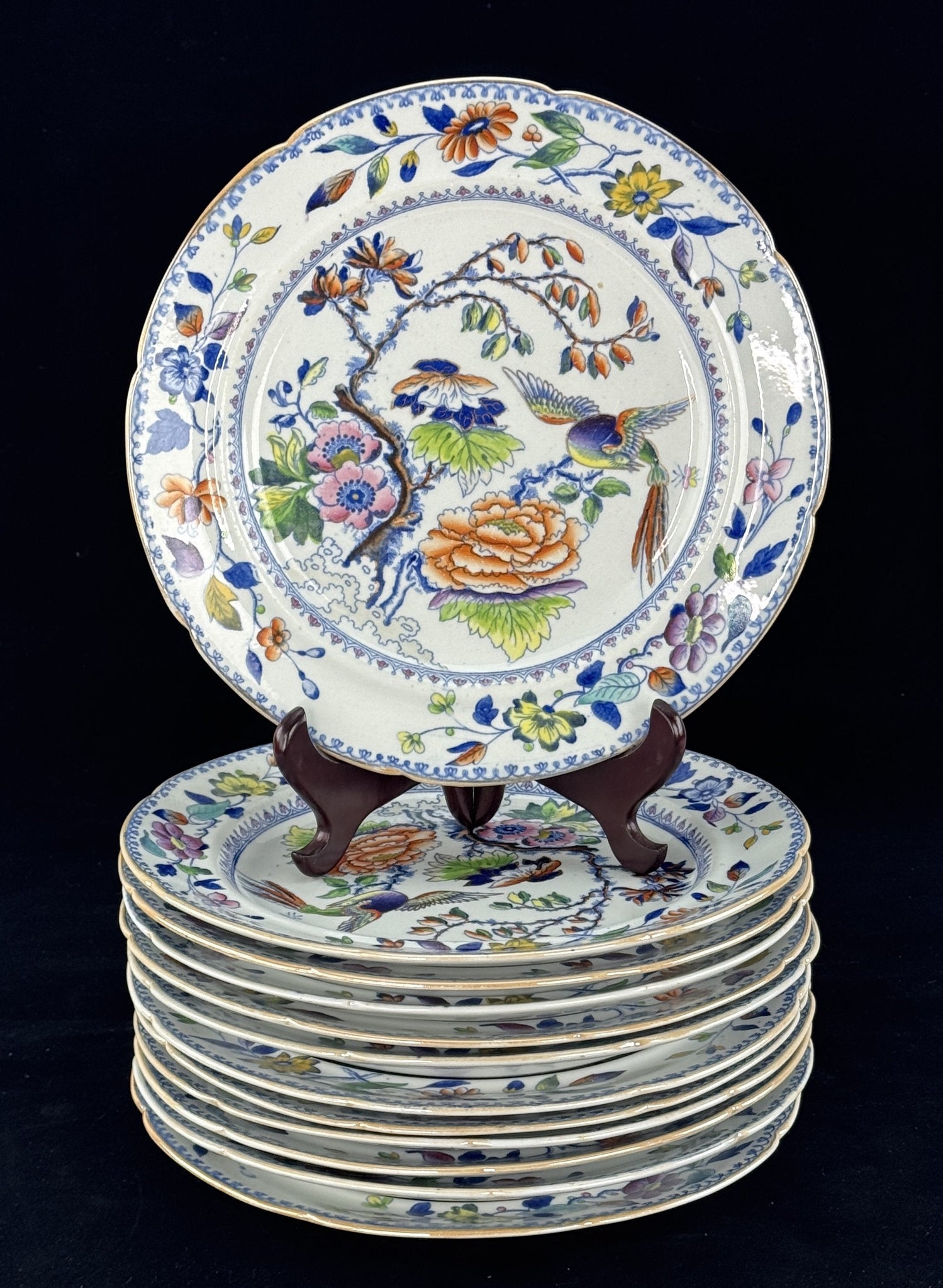 Rare Set 10 c1815 English Georgian Davenport Flying Bird 9.5" Luncheon Plates