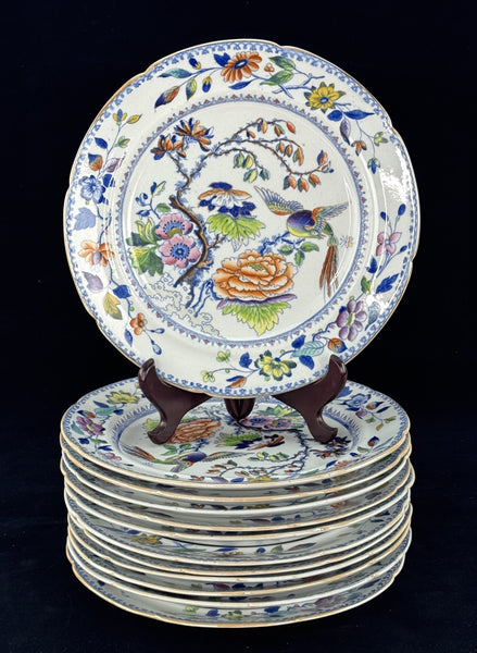 Rare Set 10 c1815 English Georgian Davenport Flying Bird 9.5" Luncheon Plates