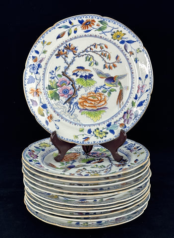 Rare Set 10 c1815 English Georgian Davenport Flying Bird 9.5" Luncheon Plates