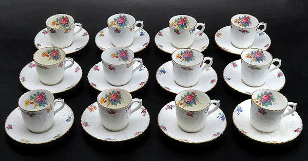 24pc Set Copeland Spode Dresden Rose Savoy Porcelain Demitasse Cups & Saucers