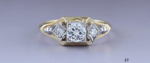 Stunning 14k Gold & Platinum ~.58ct Diamond Three Stone Engagement Ring