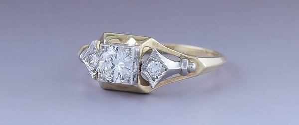 Stunning 14k Gold & Platinum ~.58ct Diamond Three Stone Engagement Ring