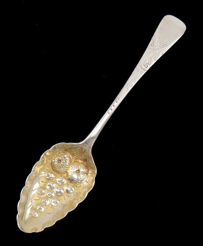 Antique 1796 English Sterling Silver Chased Gilded Fruit Serving Spoon