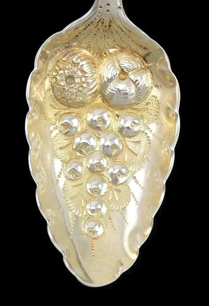 Antique 1796 English Sterling Silver Chased Gilded Fruit Serving Spoon
