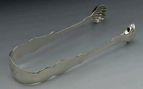 Beautifully Bright Antique American Coin Silver Sugar / Ice Tongs Monogrammed GK