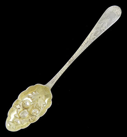 Antique 1805 Irish Georgian Sterling Silver Gold Wash Fruit Bowl Serving Spoon