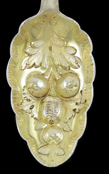 Antique 1805 Irish Georgian Sterling Silver Gold Wash Fruit Bowl Serving Spoon