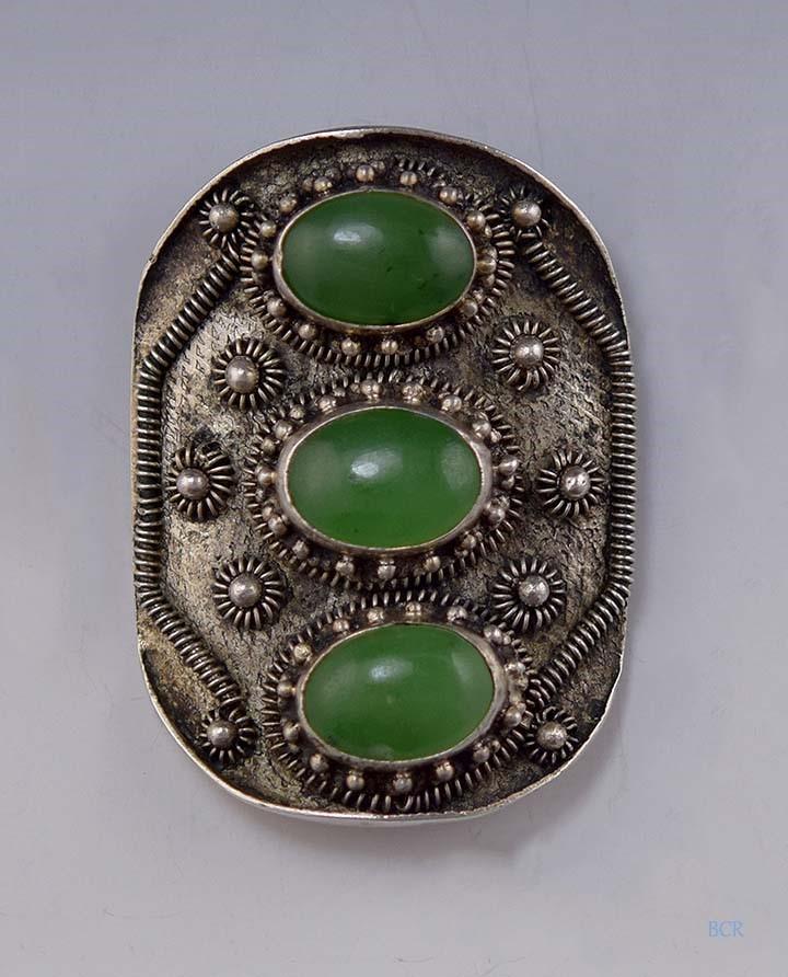Decorative Antique Chinese Export Silver and Jade Clip