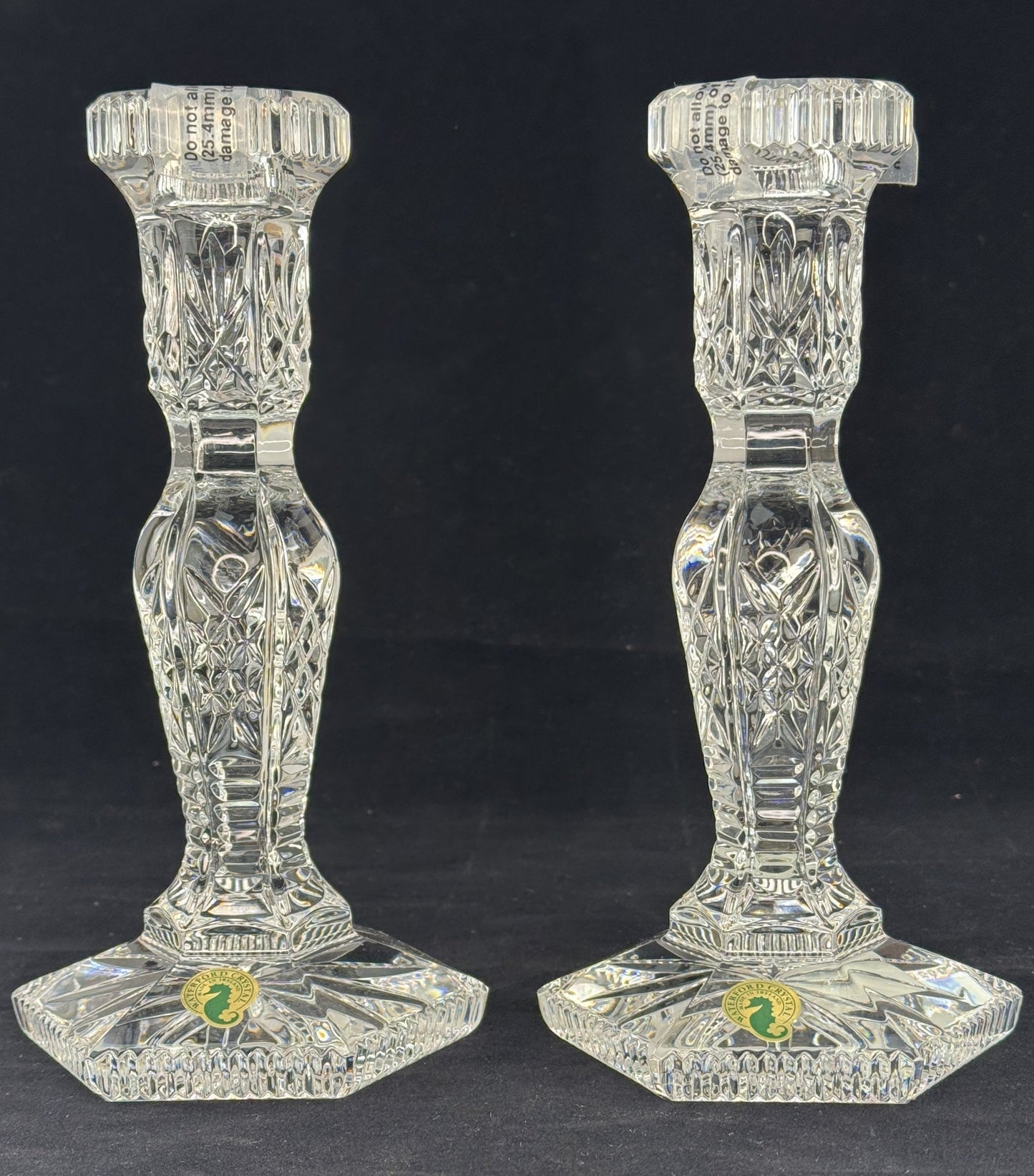 Pristine Pair Waterford Irish Crystal Glass 8.5" Hardwick Candlesticks