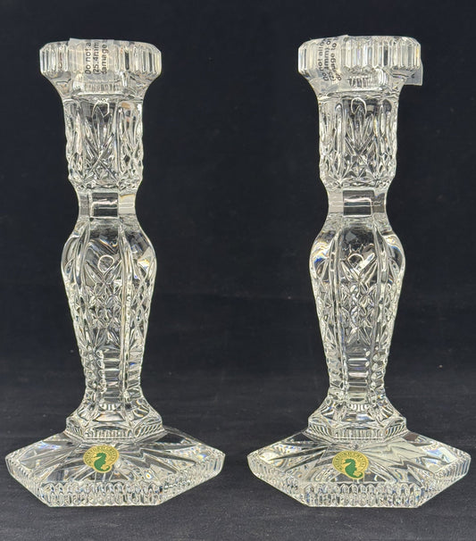 Pristine Pair Waterford Irish Crystal Glass 8.5" Hardwick Candlesticks