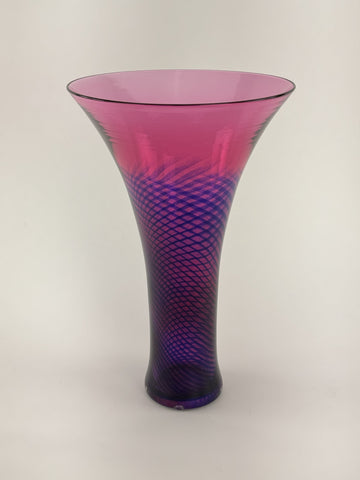 Beautiful Young Constantin Red Purple Blue Swirl Art Glass Flared Trumpet Vase