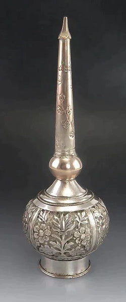 Antique Indian or Thai Silverplate Rose Water Bottle