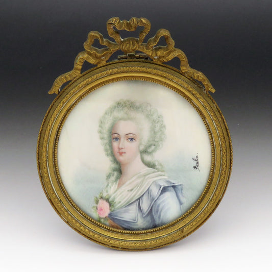 Stunning Mid/Late 1800s French Hand-Painted Portrait Gilt Brass Frame