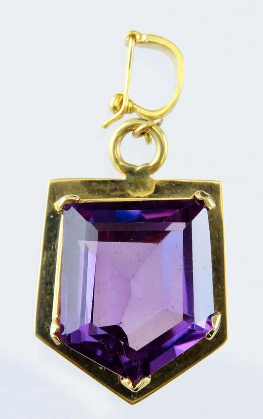 Beautiful VTG 14k Yellow Gold Large Amethyst Gemstone Pendant