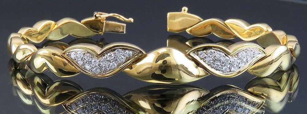 Finest Italian 18k Deep Yellow Gold VVS Diamond Link Bracelet