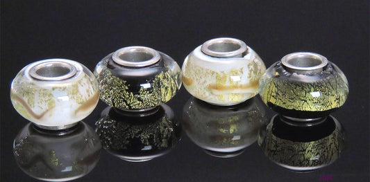 4 Murano White & Black Gold Glass Charms Beads