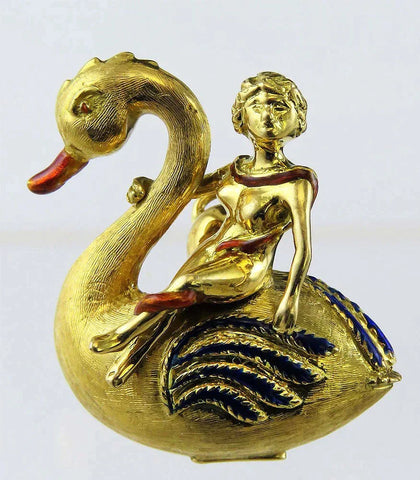Charming VTG Italian 18k Yellow Gold Woman Riding Swan Perfume Vial Pendant