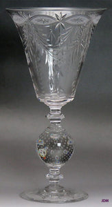 Large Impressive American Cut & Etched Glass Vase w Controlled Bubble Stem