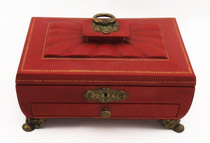 Immaculate Antique English Regency Silk Lined Leather Bound Wooden Gilded Box