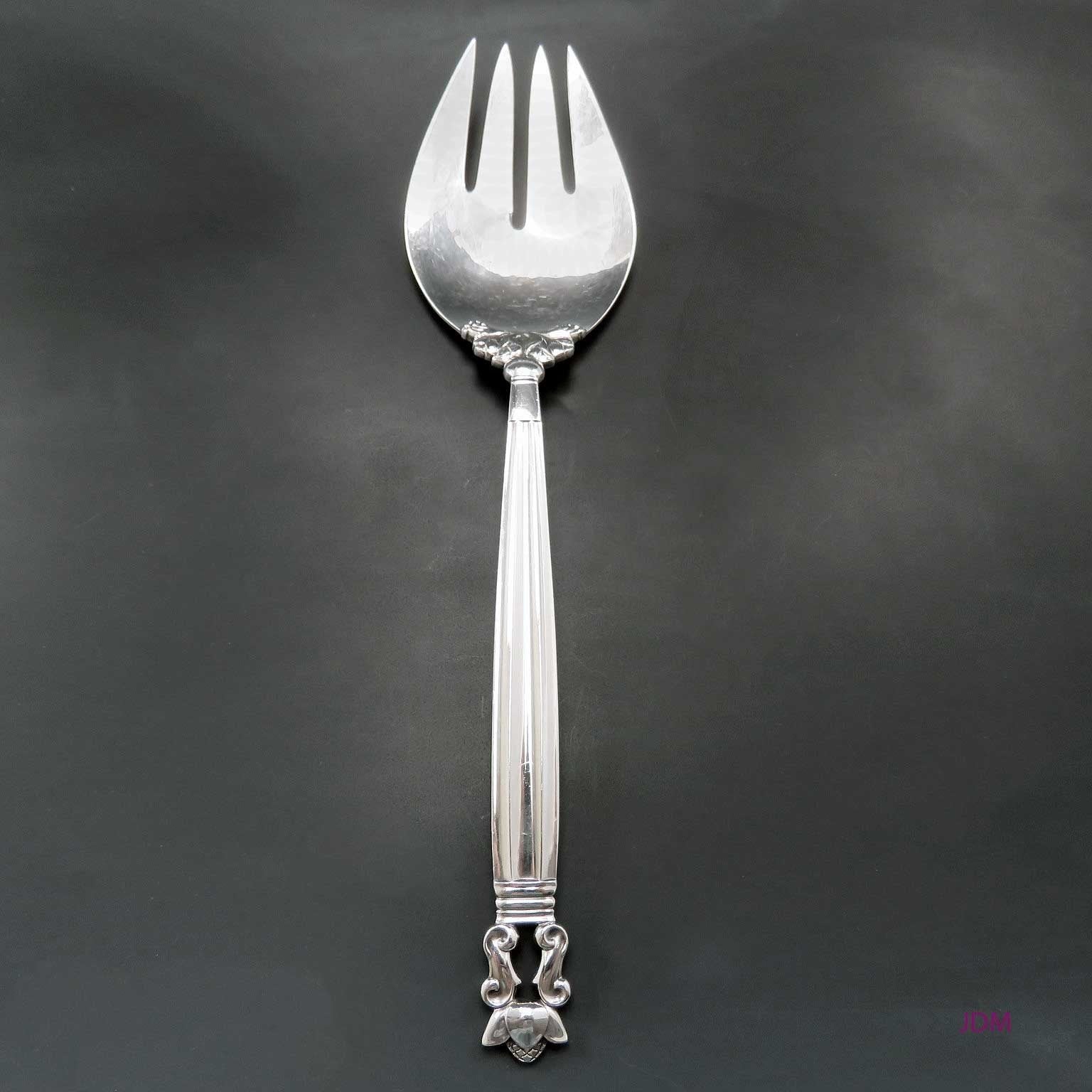 Rare Georg Jensen Old Production Sterling Silver Acorn Serving Fork