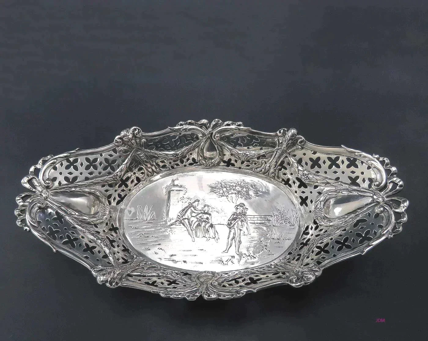 Elegant c1900 German 800 Silver Pierced Openwork Basket / Dish