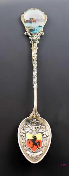 Superb German 800 Silver Enamel Naples Napoli Souvenir Spoon